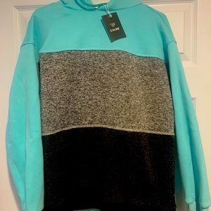 Teal and gray hooded sweatshirt. Size:Large